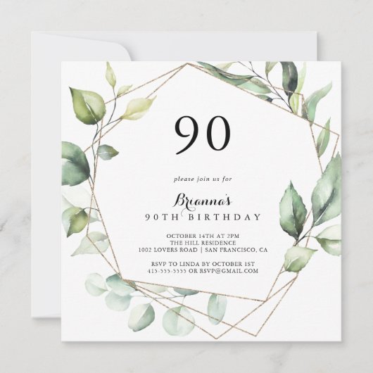 Geometrisch Elegant Goud Groen 90ste Verjaardagsfe Kaart (Voorkant)