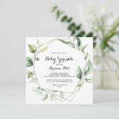 Geometrisch Elegant Goud Groen Baby Sprinkle Kaart (Staand voorkant)