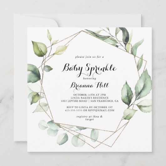 Geometrisch Elegant Goud Groen Baby Sprinkle Kaart (Voorkant)