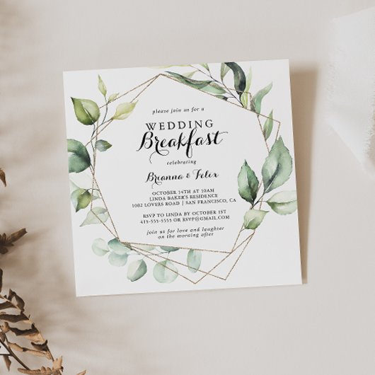 Geometrisch Elegant Goud Groen Bruiloft Ontbijt Kaart