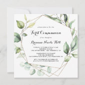 Geometrisch Elegant Goud Groen Eerste Communie Kaart (Voorkant)