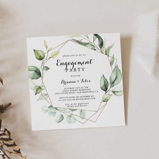Geometrisch Elegant Goud Groen Engagement Party Kaart