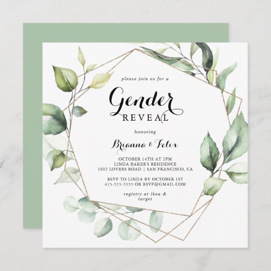 Geometrisch Elegant Goud Groen Geslacht Onthullen Kaart (Voorkant / Achterkant)