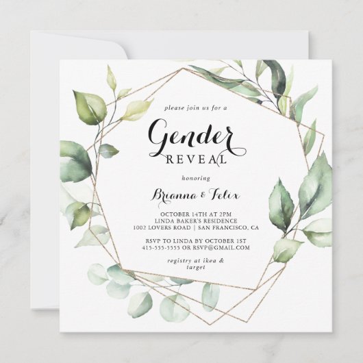 Geometrisch Elegant Goud Groen Geslacht Onthullen Kaart (Voorkant)