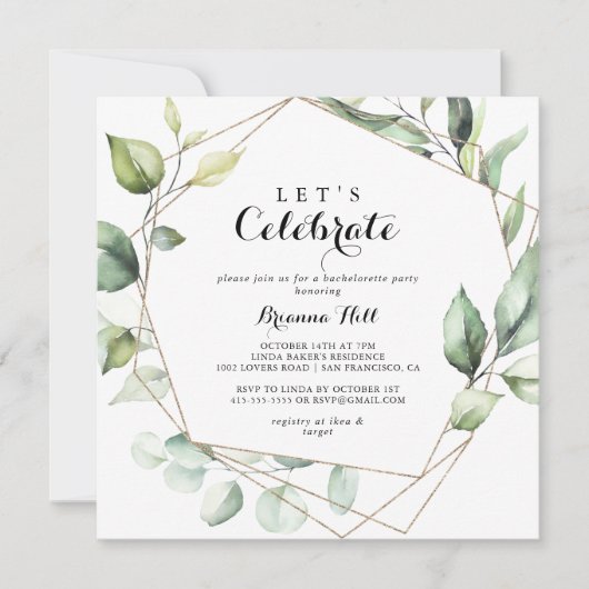 Geometrisch Elegant Goud Groen Laten we feest vier Kaart (Voorkant)