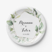 Geometrisch Elegant Goud Groen Trouwtaart Papieren Bordje (Voorkant)