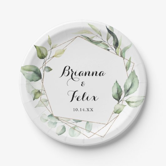 Geometrisch Elegant Goud Groen Trouwtaart Papieren Bordje (Voorkant)