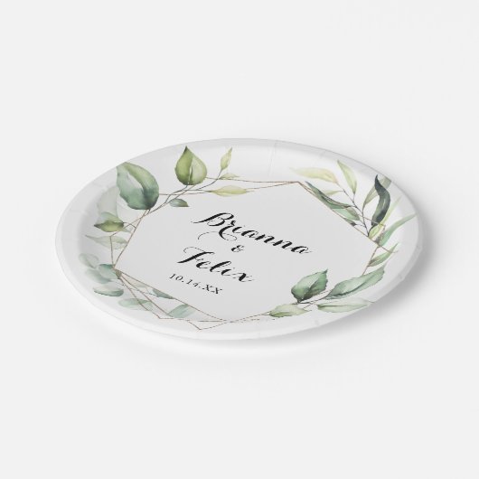 Geometrisch Elegant Goud Groen Trouwtaart Papieren Bordje (Gekanteld)