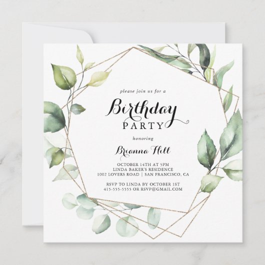 Geometrisch Elegant Goud Groen Verjaardagsfeest Kaart (Voorkant)