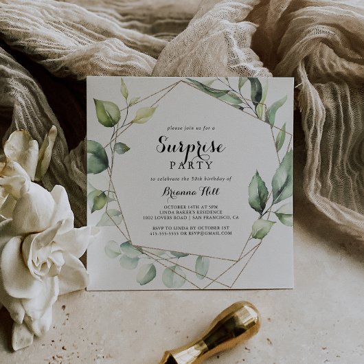 Geometrisch Elegant Goud Groen Verrassingsfeest Kaart