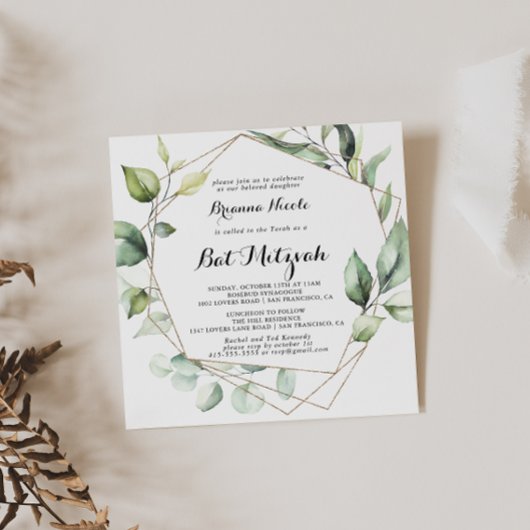 Geometrisch Elegant Goud Groen Vleermuis Mitzvah Kaart