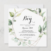 Geometrisch Elegant Goud Het is een Jongen Baby sh Kaart (Voorkant)