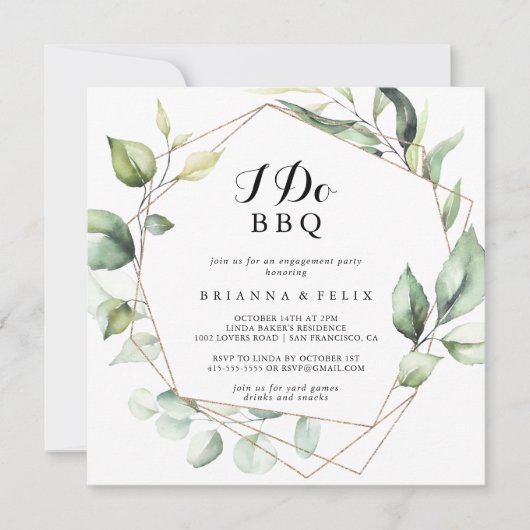 Geometrisch Elegant Goud I Do BBQ Engagement Party Kaart (Voorkant)