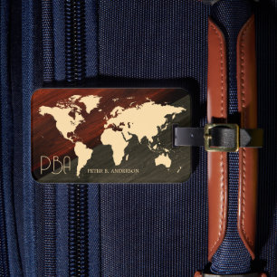 Geometrisch Elegant World Traveller Kaart Hout Mon Bagagelabel