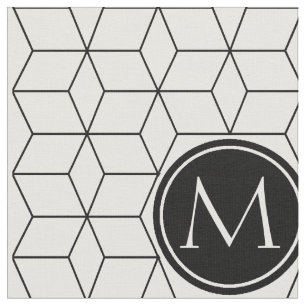 Geometrisch en monogrammatisch patroon zwart-wit stof