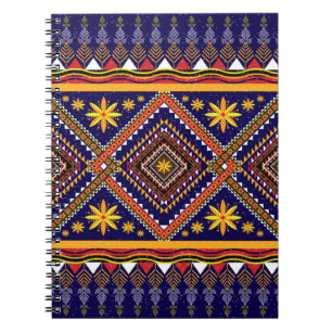 Geometrisch etnisch-orthoestel ikatraatpatroon tra notitieboek