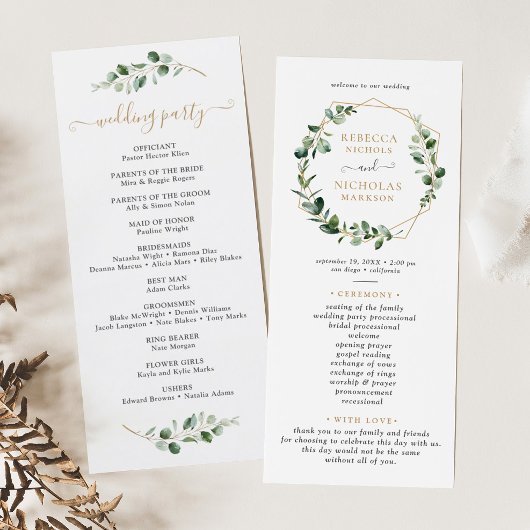 Geometrisch Eucalyptus Greenery Wedding Program Menu