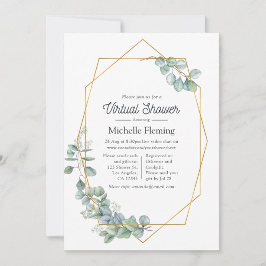 Geometrisch eucalyptus virtueel Baby shower Kaart (Voorkant)