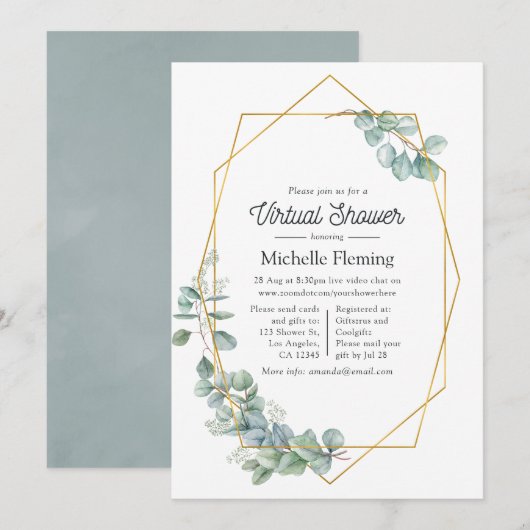 Geometrisch eucalyptus virtueel Baby shower Kaart (Voorkant / Achterkant)