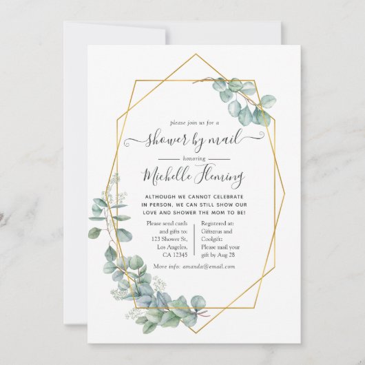 Geometrisch EucalyptusBaby shower per post Kaart (Voorkant)