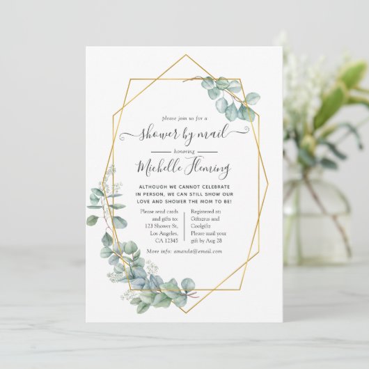 Geometrisch EucalyptusBaby shower per post Kaart (Staand voorkant)