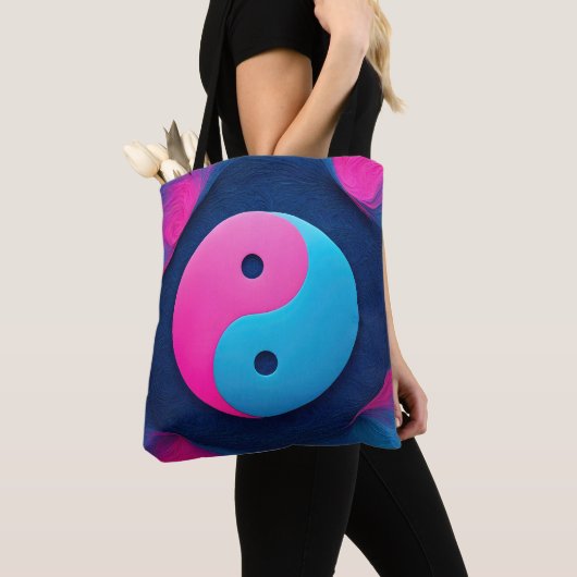 Geometrisch evenwicht: Levendig Yin Yang-patroon Tote Bag (Dichtbij)