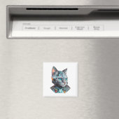 Geometrisch futuristisch kattenontwerp magneet (Insitu (Vaatwasser))