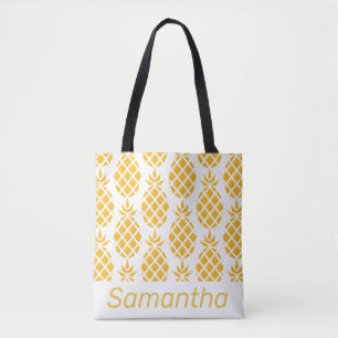 Geometrisch geel ananaspatroon gepersonaliseerd tote bag