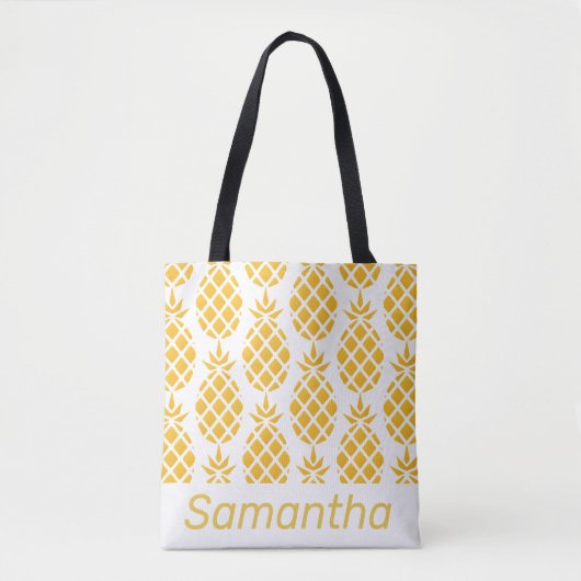Geometrisch geel ananaspatroon gepersonaliseerd tote bag (Voorkant)
