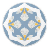 Geometrisch geel en blauwgroen etherische bloem keramische knop (Voorkant)