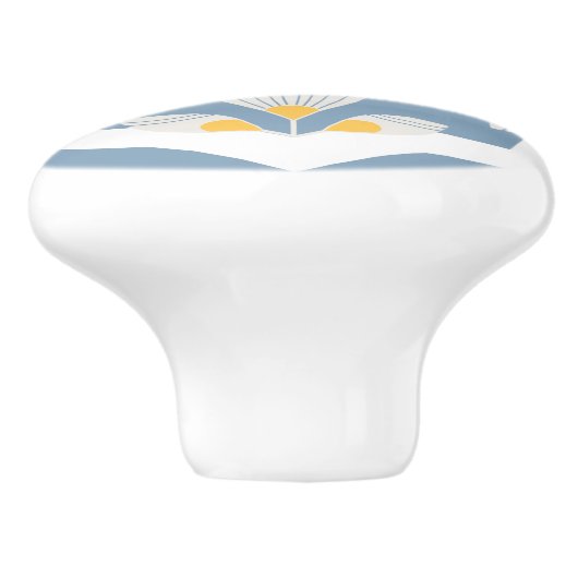 Geometrisch geel en blauwgroen etherische bloem keramische knop (Zijkant)