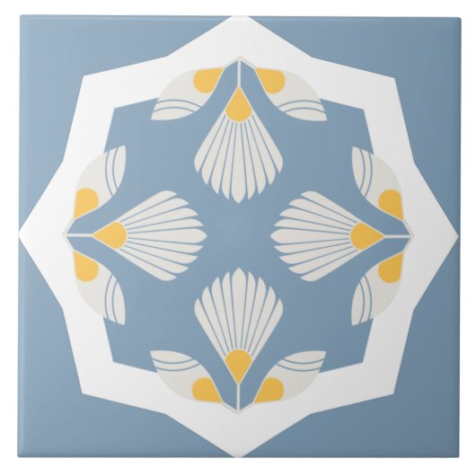 Geometrisch geel en blauwgroen etherische bloem tegeltje (Voorkant)