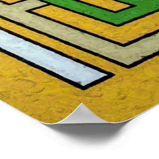 Geometrisch geel en groen Abstract doolhof ontwerp Poster (Hoek)