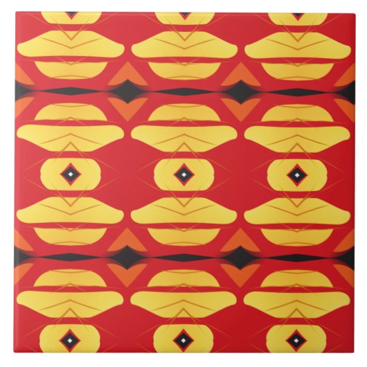 Geometrisch geel oranje zwart tegeltje (Voorkant)