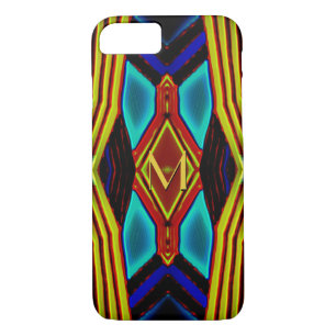 Geometrisch geel turquoise blauw rood monogram 	iPhone 8/7 hoesje