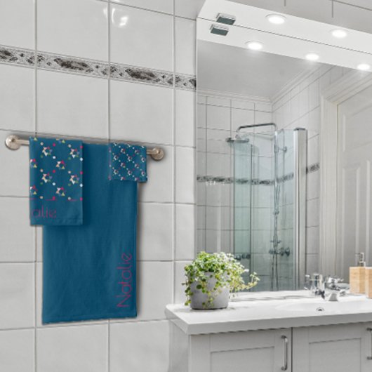 Geometrisch gekleurd patroon oceaan blauw bad handdoek