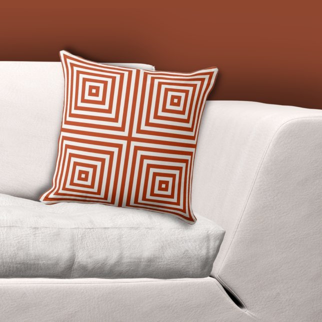 Geometrisch genest doospatroon wit-Sinaasappel Kussen (Geometric Nested Box Pattern White-Orange Throw Pillow)