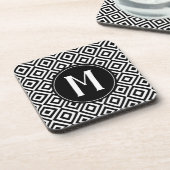 Geometrisch gepatterd zwart-wit elegant monogram bier onderzetter (Linkerzijde)
