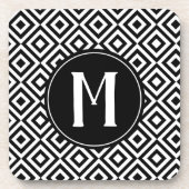 Geometrisch gepatterd zwart-wit elegant monogram bier onderzetter (Voorkant)