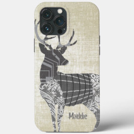 Geometrisch gepersonaliseerd Rustic Deer Abstract iPhone 16 Hoesje
