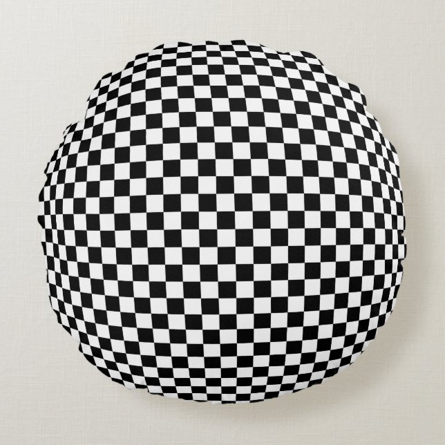 Geometrisch geruite illusie:  kunst. rond kussen (Voorkant)