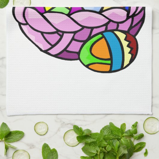 Geometrisch geschilderde paaseieren in mand theedoek (Gevouwen)