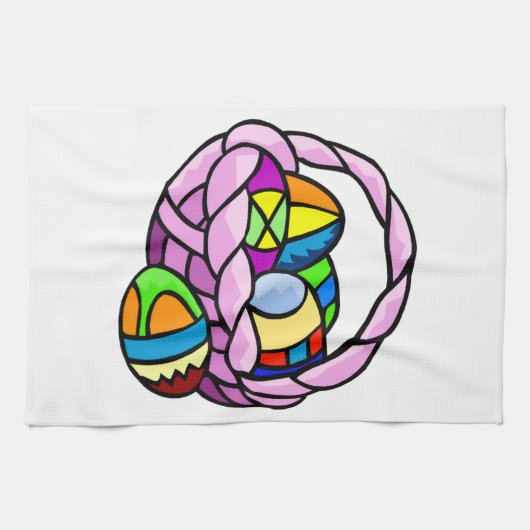 Geometrisch geschilderde paaseieren in mand theedoek (Horizontaal)