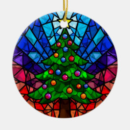 Geometrisch Glas-in-Lood Kerstboom Keramisch Ornament