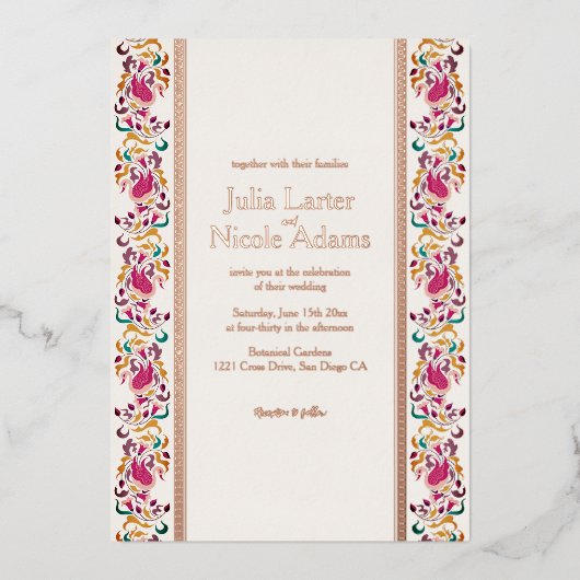 Geometrisch Glinsterende Metallic Roos Gold Folie Uitnodiging (Voorkant)