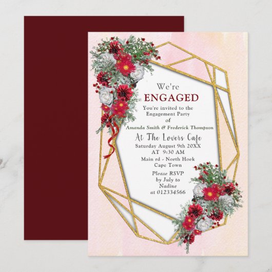 Geometrisch - Glitter Burgundy Bouquets Kaart (Voorkant / Achterkant)