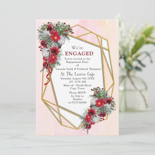 Geometrisch - Glitter Burgundy Bouquets Kaart (Staand voorkant)