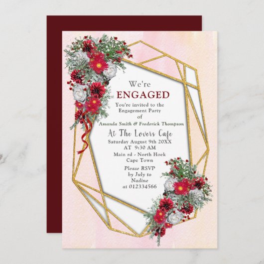 Geometrisch - Glitter Burgundy Bouquets Kaart (Voorkant / Achterkant)