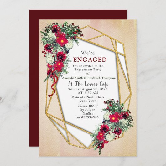 Geometrisch - Glitter Burgundy Bouquets Kaart (Voorkant / Achterkant)