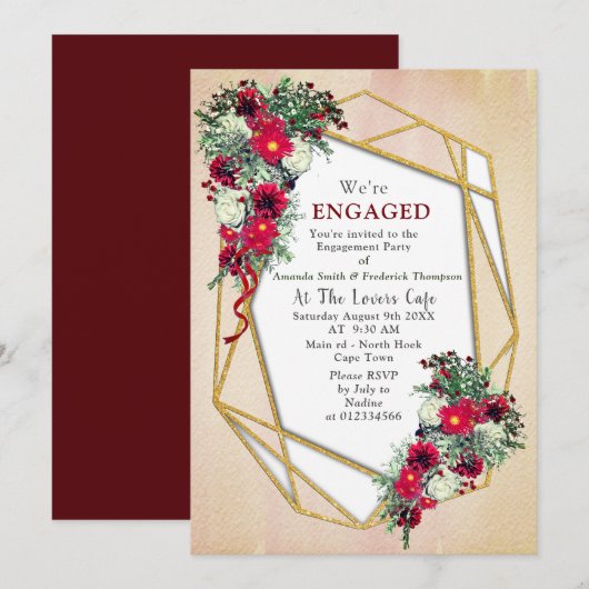 Geometrisch - Glitter Burgundy Bouquets Kaart (Voorkant / Achterkant)